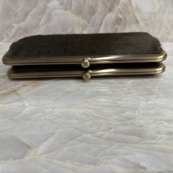 Hobo Lauren Leather & Calf Hair Clutch Wallet w/Dust Bag Brown Rare HTF - Picture 7 of 13